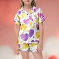 thumbnail image 2 of Kids Valentine's Day Toddler Girl Heart Button Down Pjs Tops Pants Little Girls Valentines Pajama Set Girls Satin Pajamas Light Yellow 3 Y-4 Y, 2 of 4