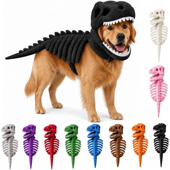 Dog Cat Pet Dinosaur Skeleton Costume Soft Plush Dino Outfit,Glow in The Dark Dog Dinosaur Costume Halloween Pet Outfit,Realistic 3D Skeleton Funny Costume for Dogs Big Breeds for Family