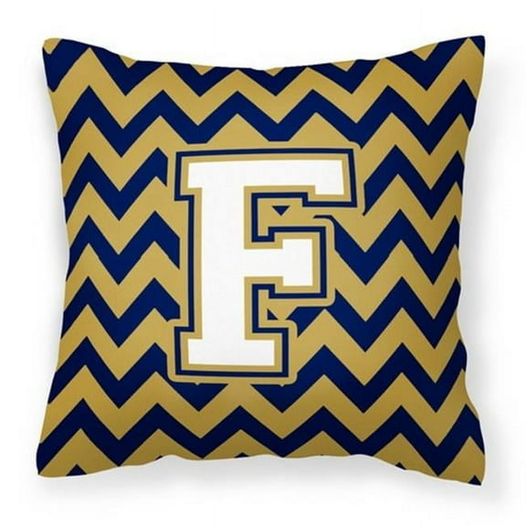 Letter F Chevron Navy Blue and Gold Fabric Decorative Pillow