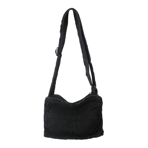 Bolso de hombro de mujer a la moda con cierre de cremallera y correa ajustable para el hombro. Negro