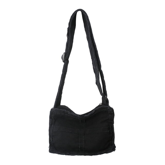 Bolso de hombro para mujer, bolso de lona con cremallera, bolso pequeño informal con cierre ajustable. Negro