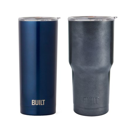 Built (Set of 2) 30-Ounce and 20-Ounce Double Wall Stainless Steel Tumblers  30-Ounce Gunmetal  20-Ounce Blue