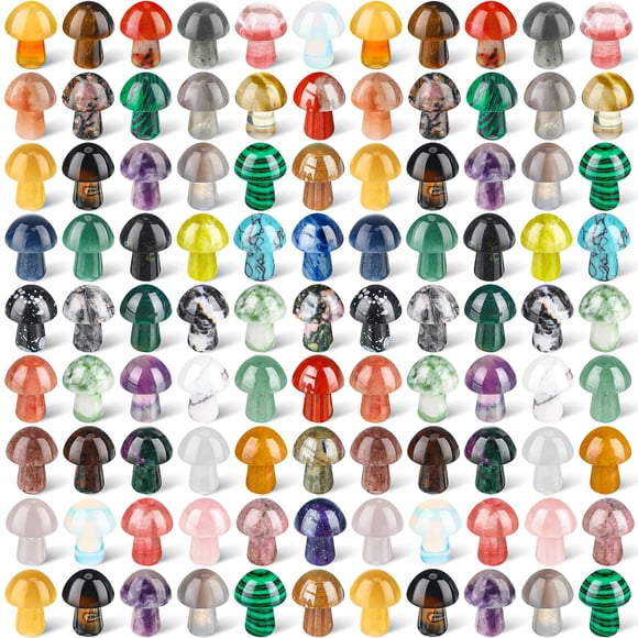 96 Pieces Mushroom Crystal Gemstone Trinkets Mini Decor Sculpture Carved Natural Little Mushroom Crystal Stones Accessories for W