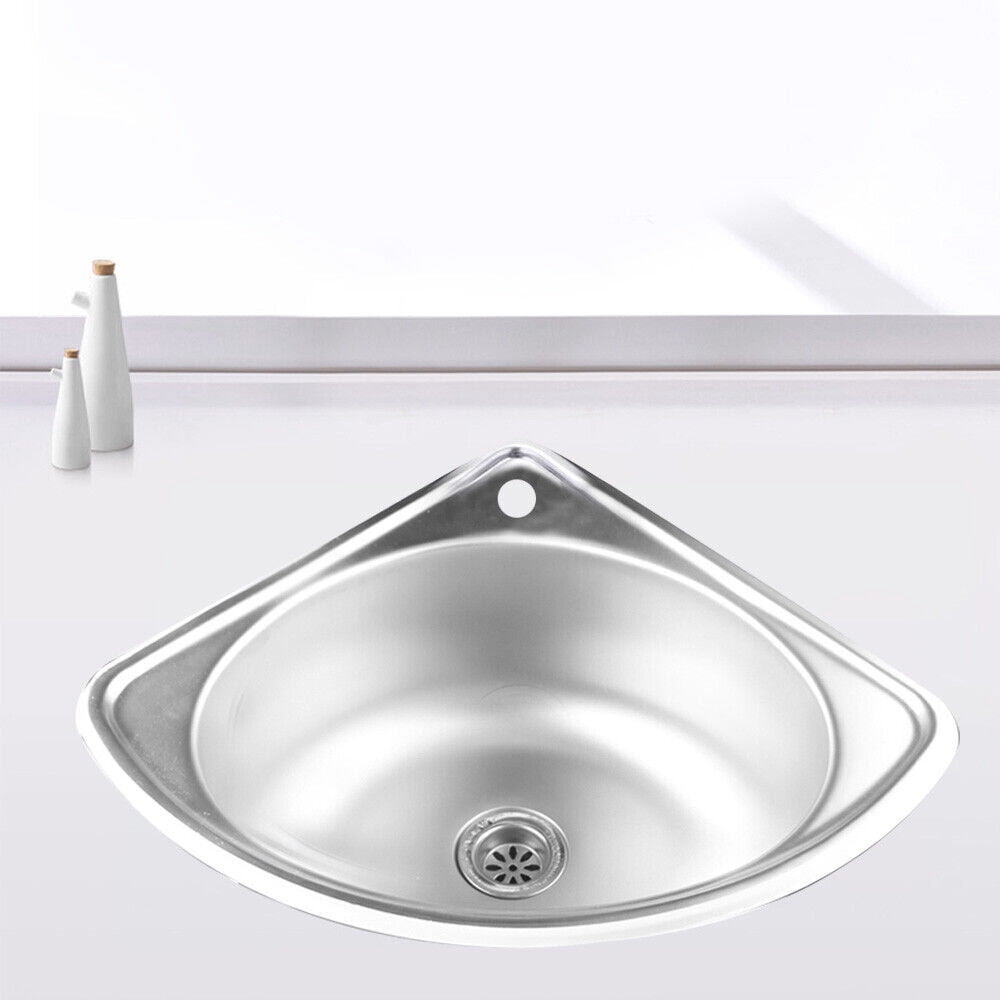Stainless Steel Hand Wash Sink RV Triangle Wash Basin Mini Sink Bathroom Kitchen Corner Sink Wall Mounted Bathroom Sink Mini Triangle Washbasin For Corner Vanity Single Bowl