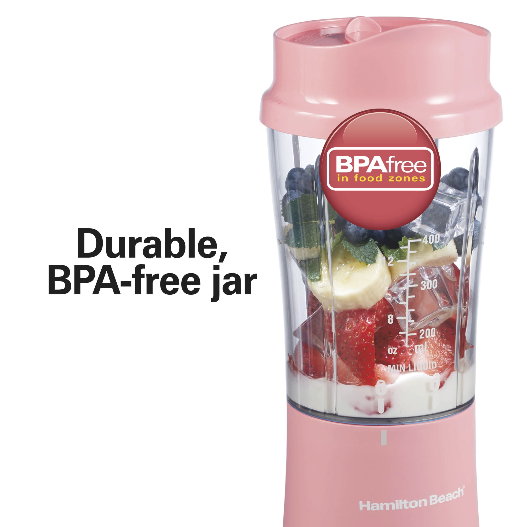 Hamilton Beach Personal Blender for Smoothies with Travel Lid, 14 oz, Coral