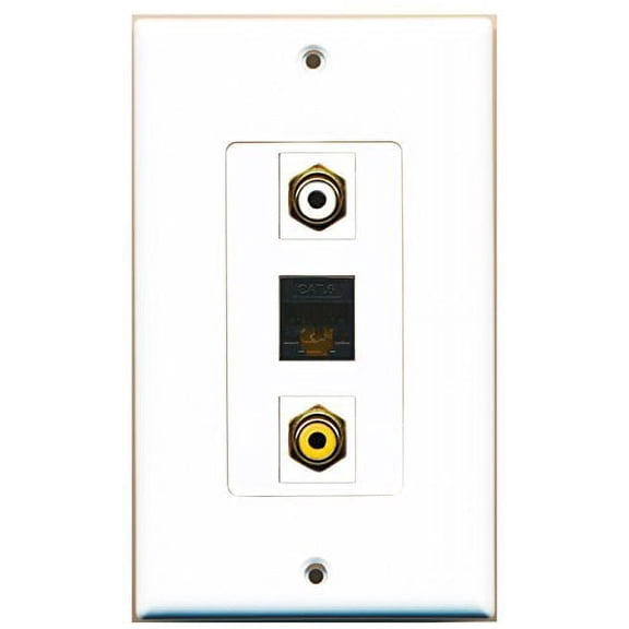 RiteAV - 1 Port RCA White and 1 Port RCA Yellow and 1 Port Cat6 Ethernet Black Decorative Wall Plate Decorative