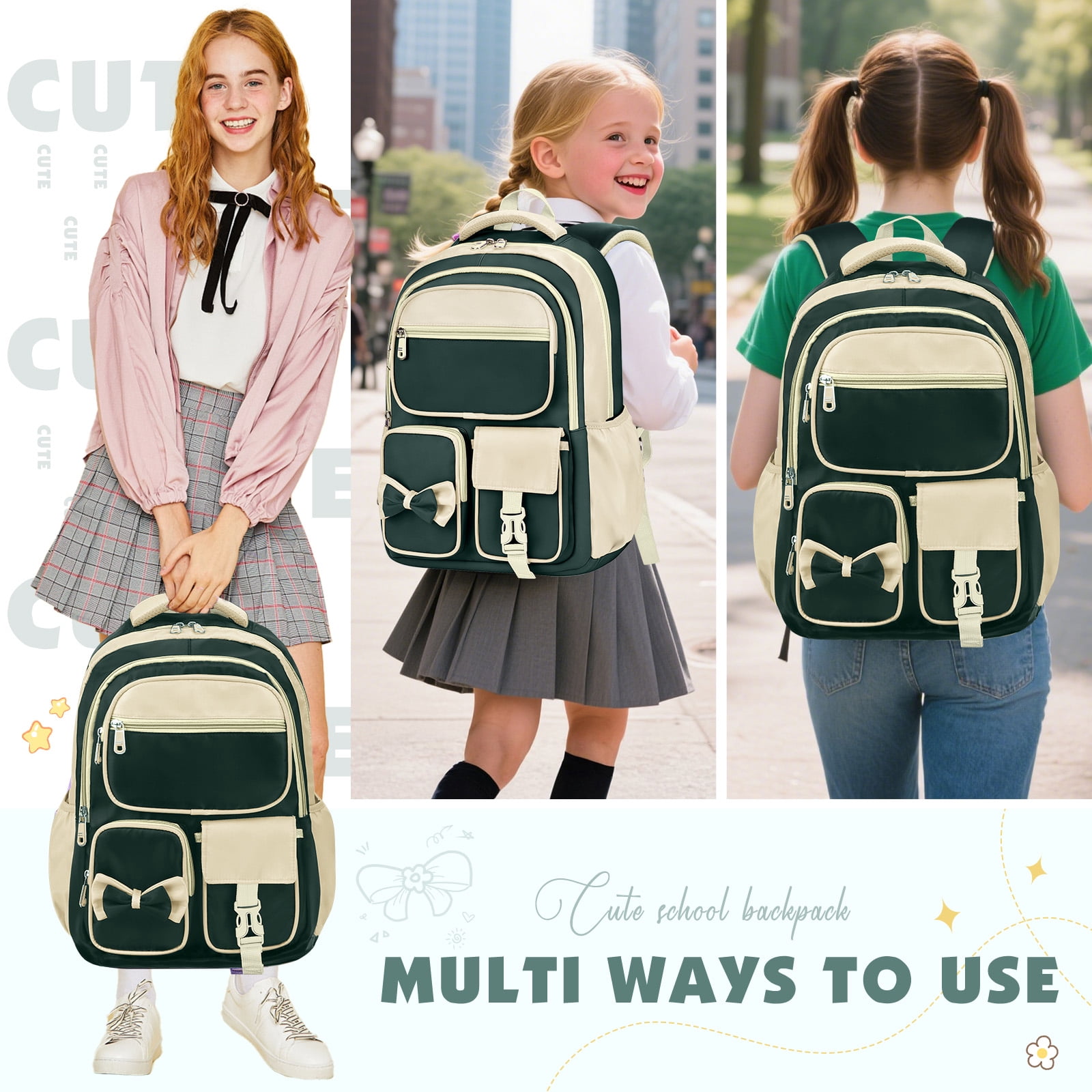 DAKIMOE Kids Backpack School Backpacks for Teens Cute Girlish Middle High School Bookbag Large Capacity Lightweight Waterproof Daypack for College Students