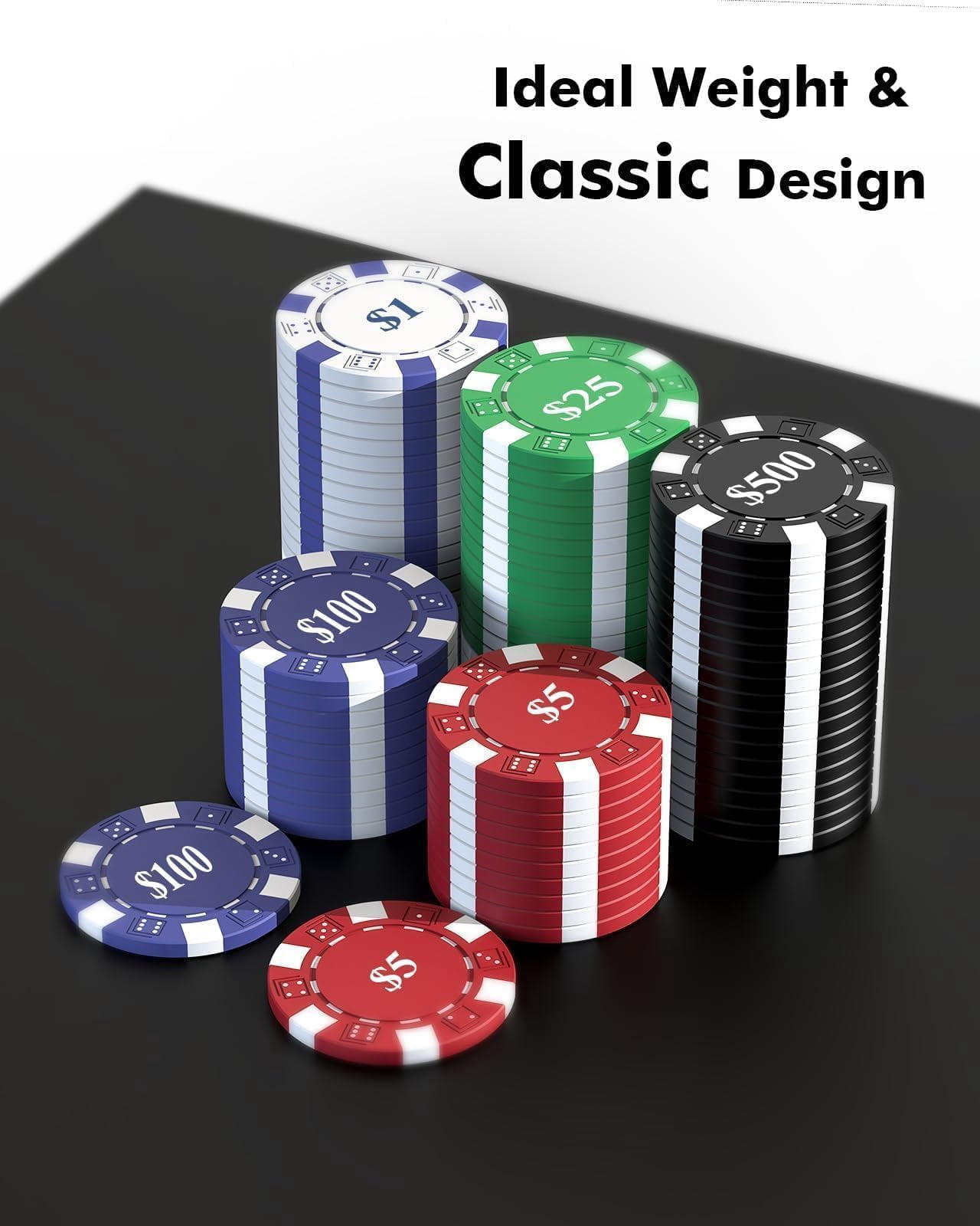 HEITOK 100PCS Poker Chip Set with Value Denominations, 11.5g