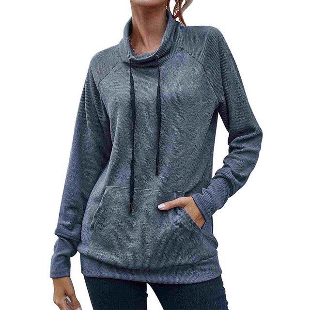 Worallymy - Sudadera de punto con cuello alto y manga larga a rayas para mujer con cordón Worallymy JD735906133