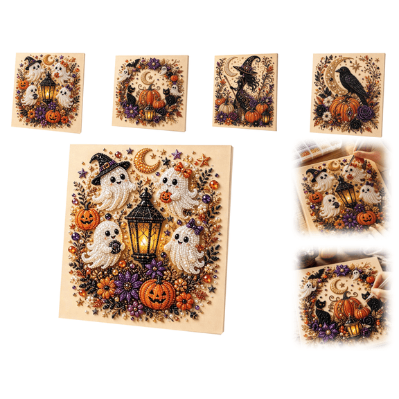 Halloween Ghost Pearl Art Kit DIY 3d Pearl Painting Craft Kit Pearl Diamond Art,small Diamond Art Halloween Party Gift Idea for Adults and Beginners