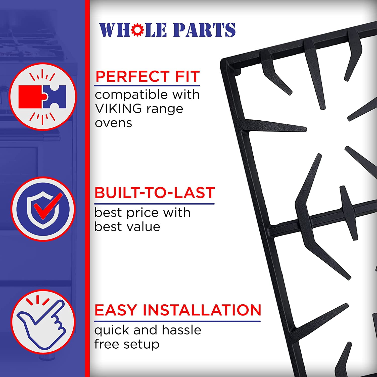 Whole Parts 00145306 Range Burner Grate - Replacement and Compatible with Some Thermador and Bosch Ranges - 2 Yr Warranty