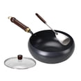 thumbnail image 4 of Sartén antiadherente para wok, utensilios de cocina, pala de gas, sartén para saltear, fondo plano para restaurante, hotel, cocina, hogar, camping cubierta de vidrio de 26 cm, 4 of 8