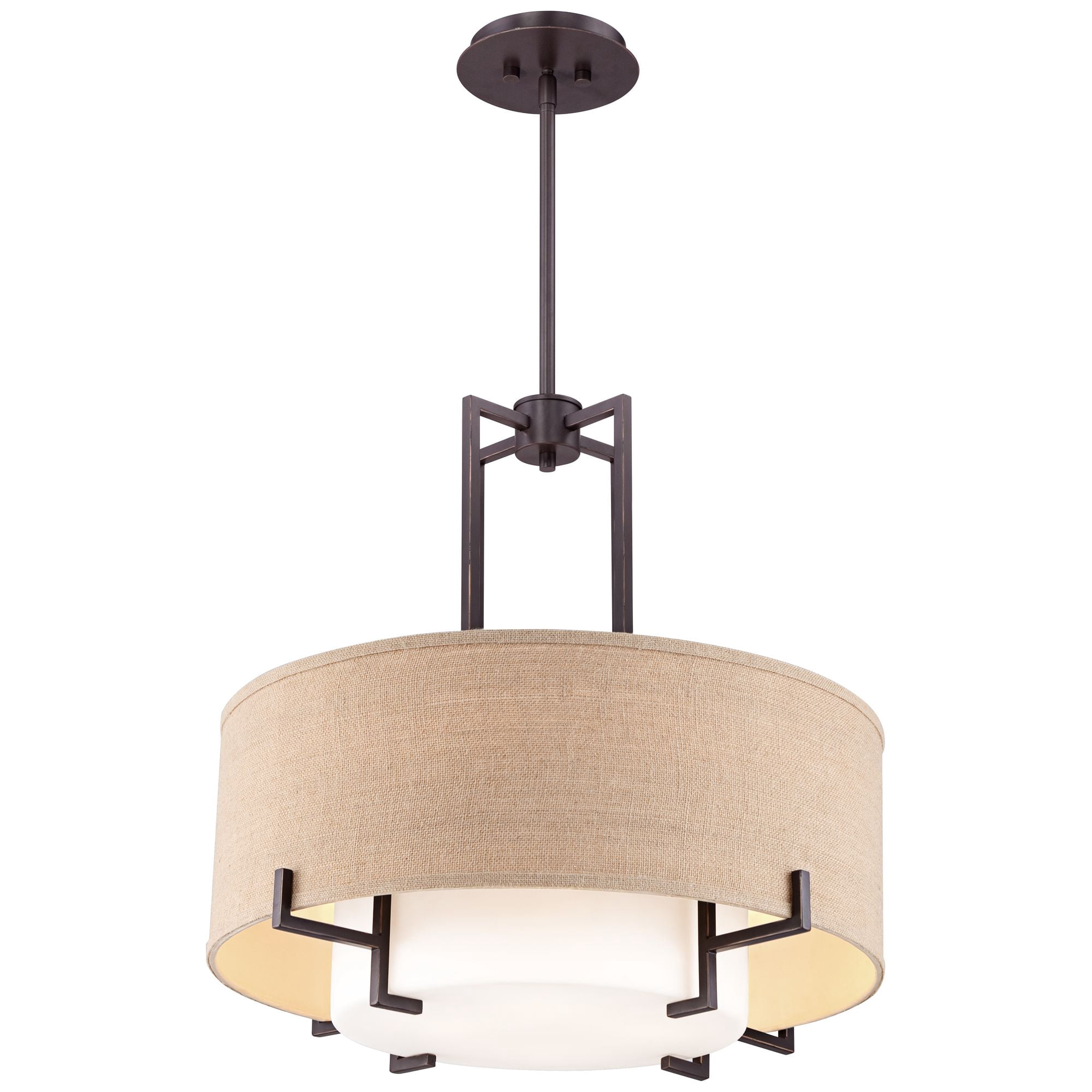 Possini Euro Design Concentric Bronze Pendant Chandelier 25" Wide Farmhouse Rustic Burlap Drum Shade 4-Light Fixture for Dining Room Kitchen Island
