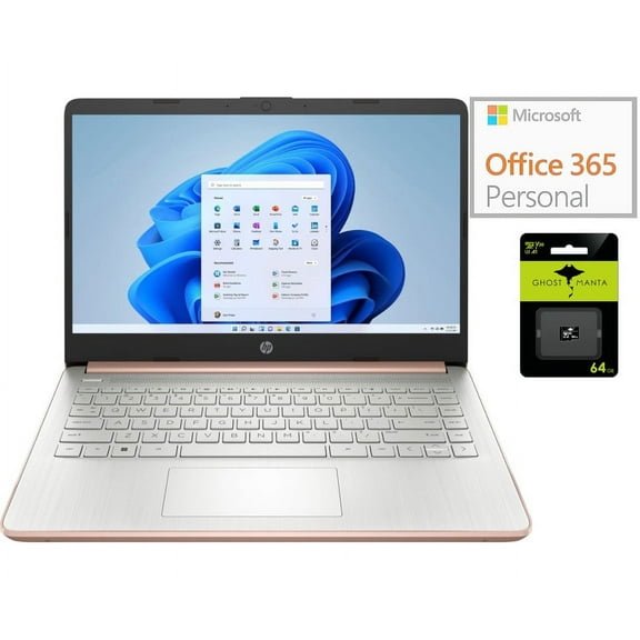 HP Newest 14" Ultral Light Laptop for Students and Business, Intel Quad-Core N4120, 4GB RAM, 128GB Storage(64GB eMMC 64GB Ghost Manta SD), 1 Year Office 365, Webcam, HDMI, WiFi, USB-A&C, Win 11 S