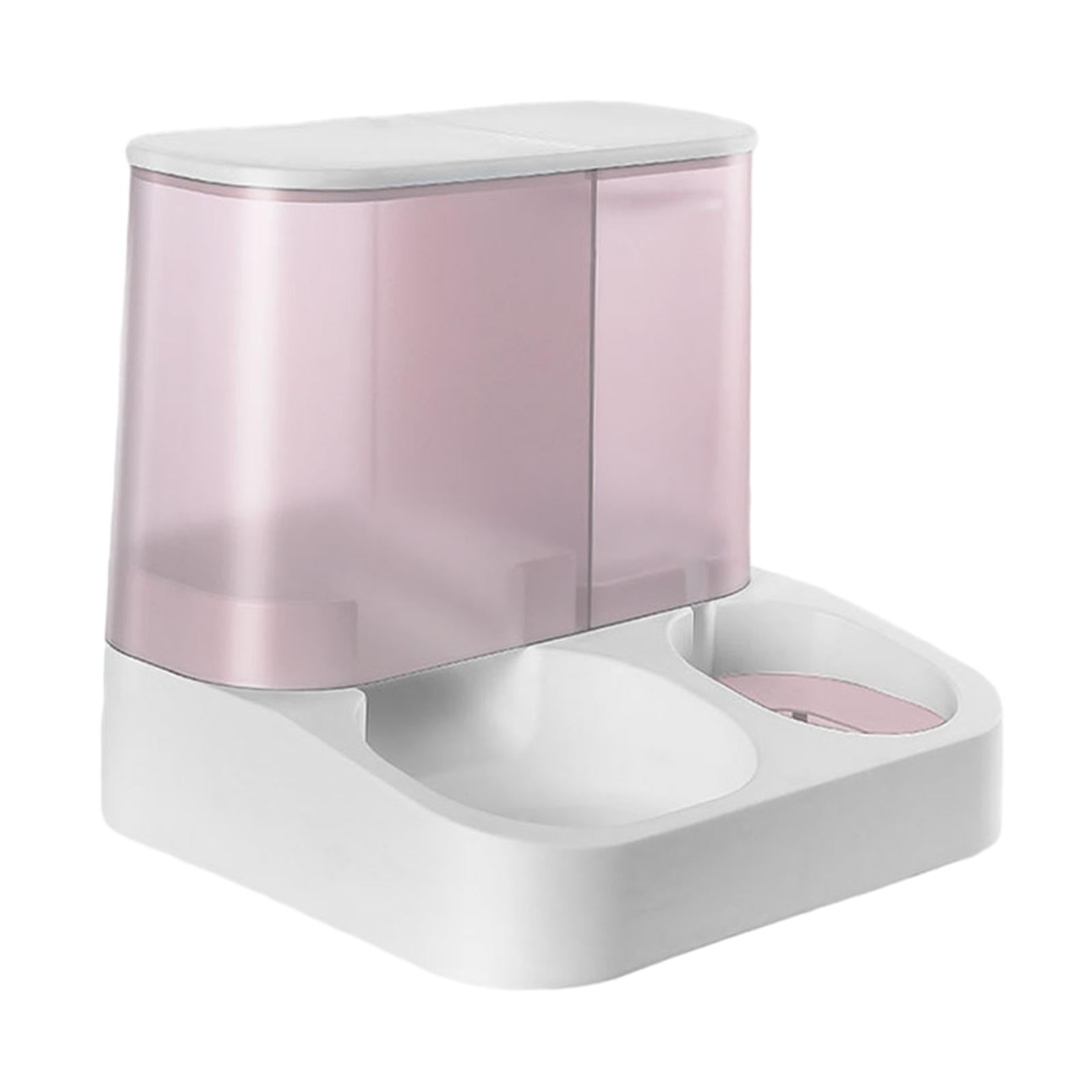 2 in 1 Design Pet Food and Water Dispenser, Automatic Feeder, Cat Food and Water Dispenser for Rabbit Kitten Cat, Easy to Refill Pink