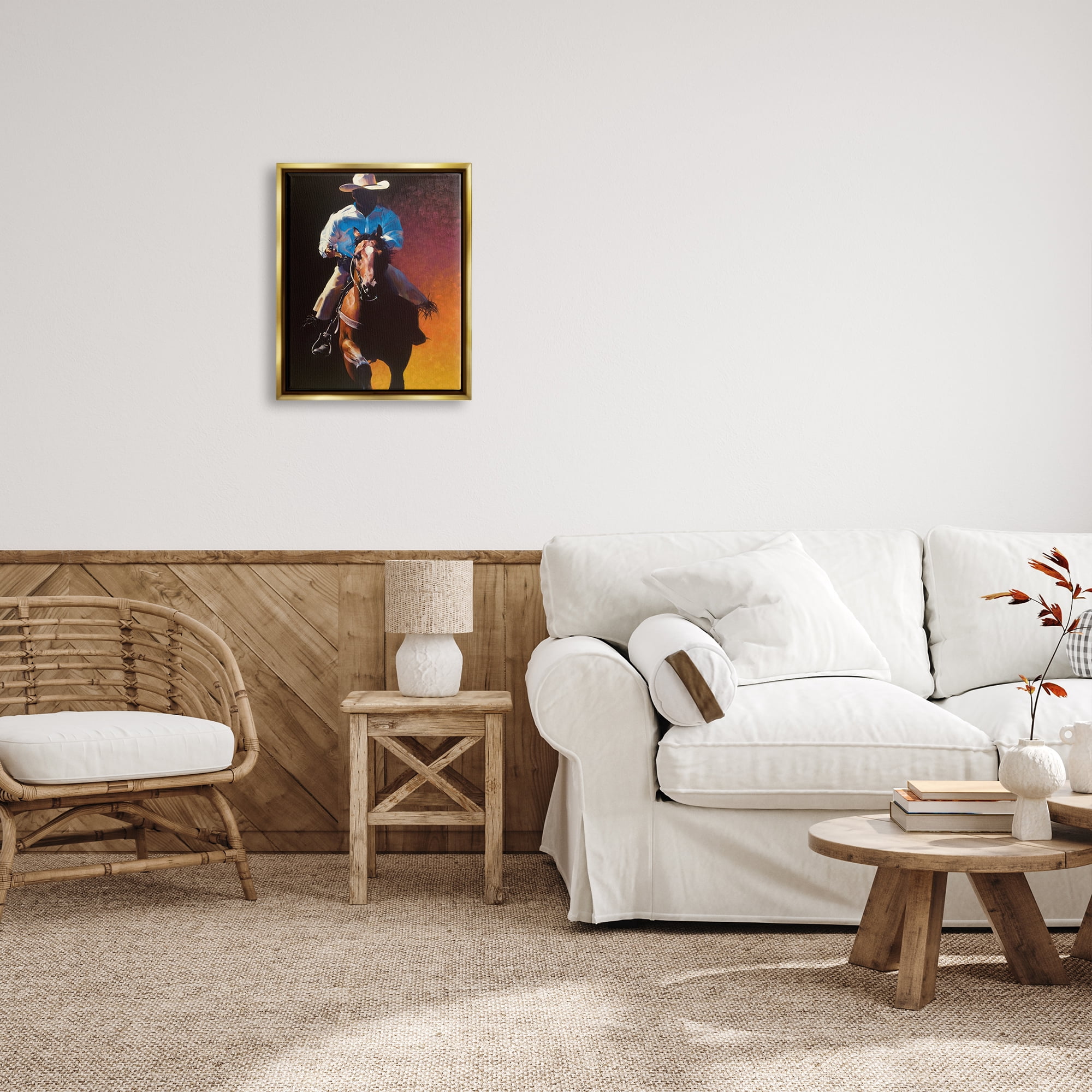 Stupell Industries Modern Cowboy & Horse Animals & Insects Painting Gold Floater Framed Art Print Wall Art, 17 x 21