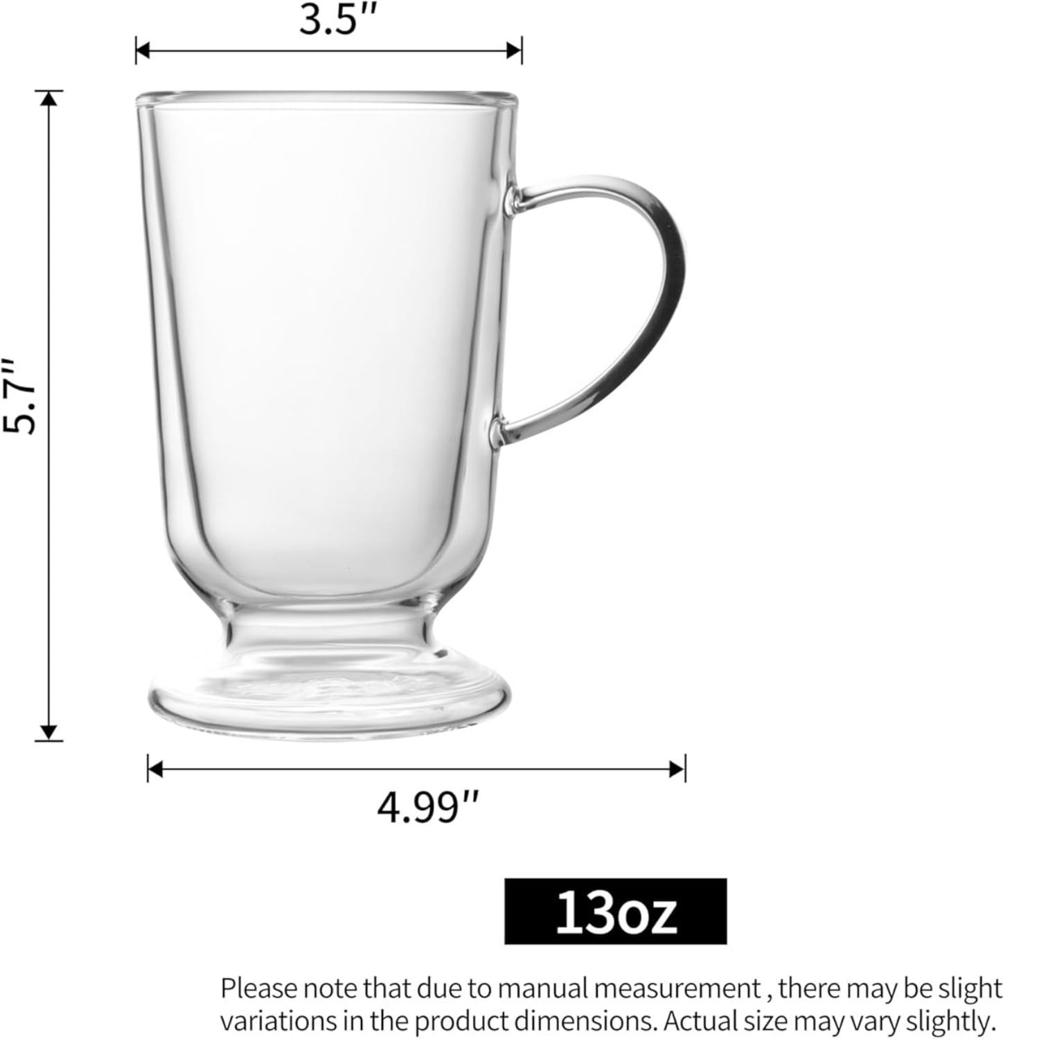 12.5 OZ Double Walled Glass Coffee Mugs with Handle Set of 4 Clear Insulated Coffee Cups for Hot Cold Beverages, Cappuccino, Latte, Tea, Espresso, Juice, Americano