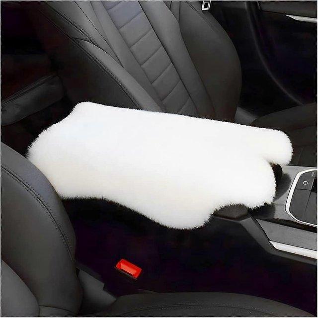 KAIYANG Cojín/funda para consola central, 29 x 19 cm, funda de piel de oveja de primera calidad, accesorios para el interior del coche para mujeres, color blanco