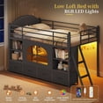 thumbnail image 4 of Mabor Twin Size Low Loft Bed with 6 Storage Drawers,Twin Loft Bed with Bookcase & LED Lights, Upholstered Headboard, Secret Play Space, Metal Bed Frame with Safety Guardrail & Inclined Ladder,Black, 4 of 9