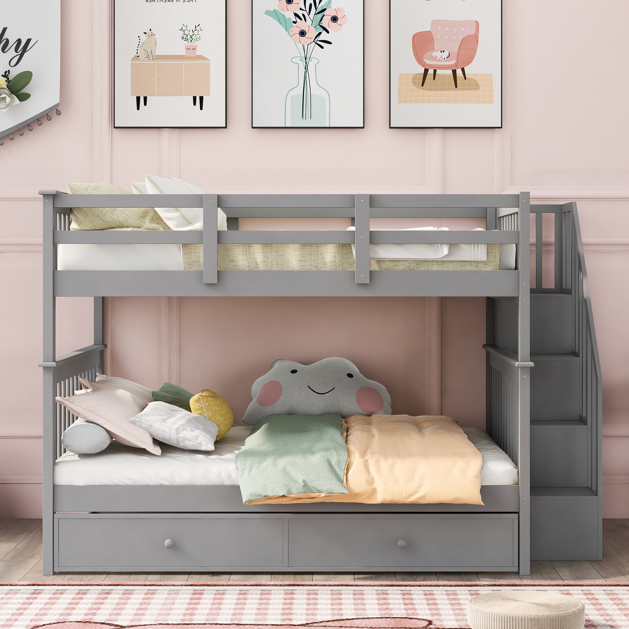 Sesslife Full Over Bunk Beds With, Dorm Room Bunk Bed Rails