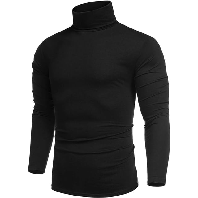 Jersey de cuello alto de manga larga para hombre Camisas de manga larga de corte regular Negro S