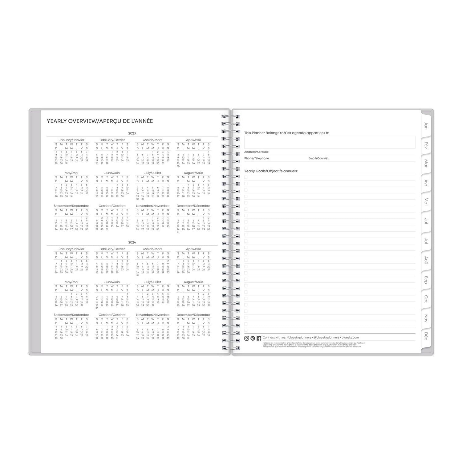 2024 Weekly Monthly Planner, 8.5x11, Blue Sky, Solid Gray