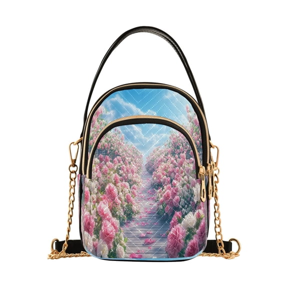 YAZAOO Cross Body Fashion Shoulder Waist Purse Bags Pathway Lined with Pink_roses Pocket Handbags