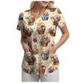 thumbnail image 3 of GEWSEY Easter Scrub Tops Women Cute Bunny Colorful Eggs Print Nursing Scrubs Plus Size V Neck Short Sleeve Nurse Uniform (Khaki, L), 3 of 7