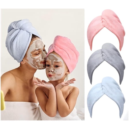 Amgo 3 Packs Microfiber Hair Towel, Super Absorbent Fast Drying