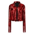 thumbnail image 4 of Tops de Manga Larga de las Mujeres Casual Color Sólido Suelto Lentejuelas Fringe Top Blazer para el Ocio Diario, 4 of 8
