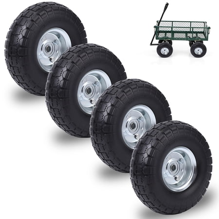 DSstyles 10  Flat Free Tires  4.10/3.50-4 Air Less Tires Wheels with 5/8  Bearings  Solid Rubber Tyre Wheels for Hand Truck  Trolley  Garden Wagon Cart  Wheelbarrow  Lawn Mower (4 Pack)