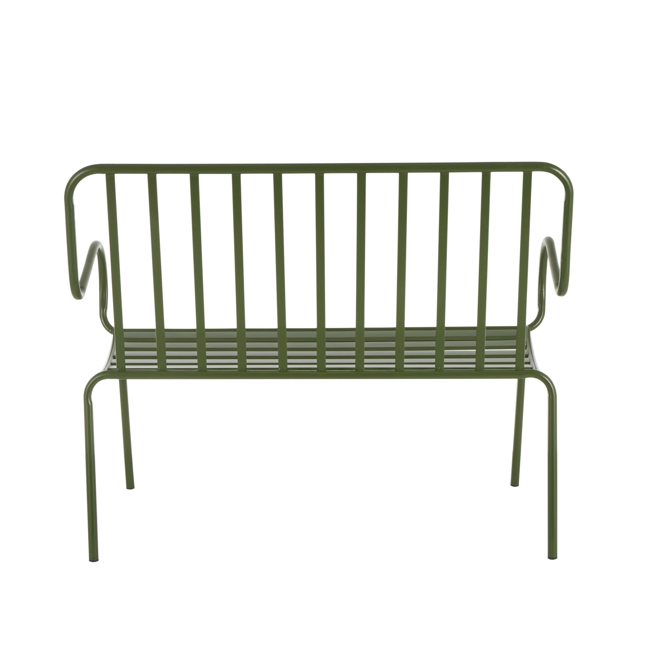 DecMode Metal Slatted Outdoor Bench with Curved Armrests, Green