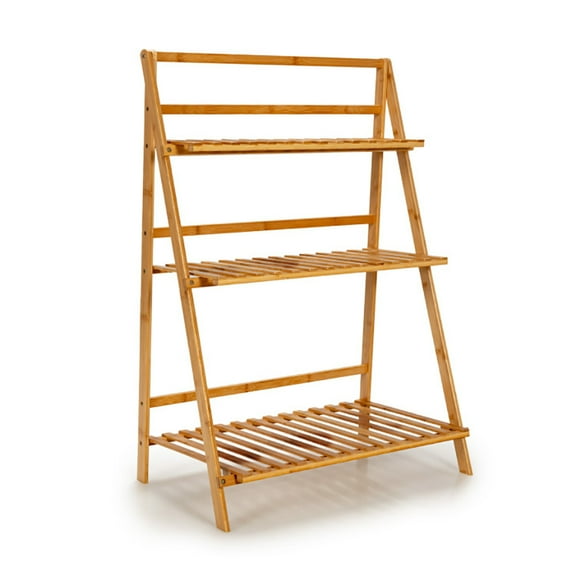 Spaco 3-Tier Bamboo Foldable Plant Stand with Display Shelf Rack-Natural, Flower Pot Stand for Planter Corner Garden Balcony Patio