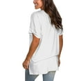 thumbnail image 4 of Women's V Neck T Shirts Casual Rolled Short Sleeve Side Split Summer Tops Loose Fit, 4 of 5