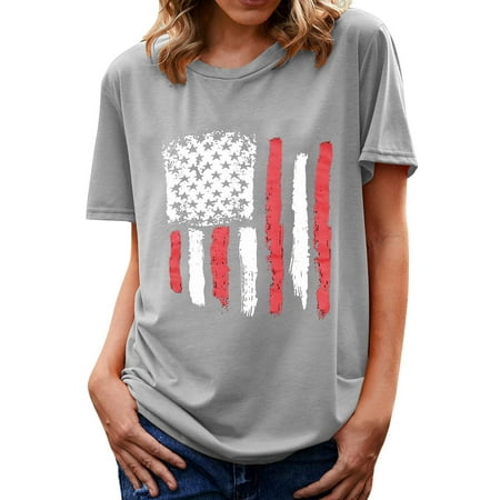 

Shirts for Women Short Sleeve Crewneck Flag Heart Print T Shirt Family Freedom Patriotic Tees for Women Plus Size Summer Tops