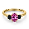 thumbnail image 3 of Gem Stone King 18K Yellow Gold Plated Silver Pink Created Sapphire and Black Onyx Engagement Ring for Women | 1.16 Cttw | Oval 7X5MM | Gemstone September Birthstone | Size 6, 3 of 6