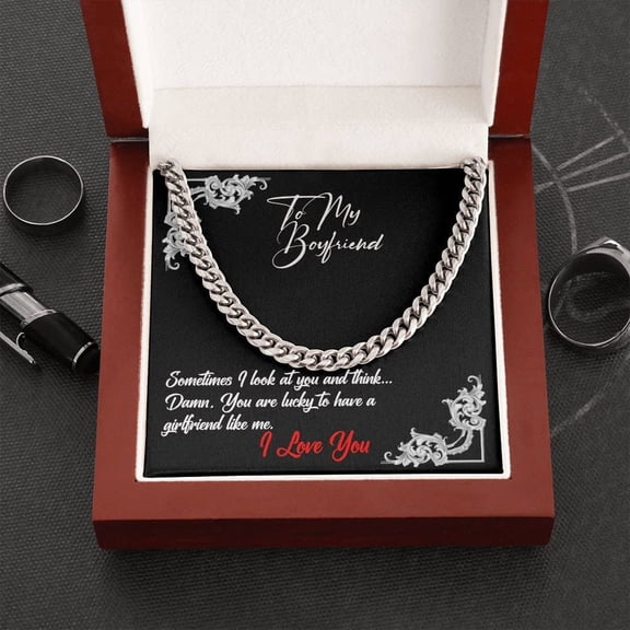 For My Boyfriend I Love You, Cuban Link Chain with Message Card, Silver Men Adult Necklace