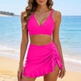 thumbnail image 3 of Fmbrln Bikini Sets for Women with Skirts 2 Piece Swimsuits Fashion V Neck Adjustable Strap Side Drawstring Ruffle Hem Solid Bathing Suits, 3 of 9
