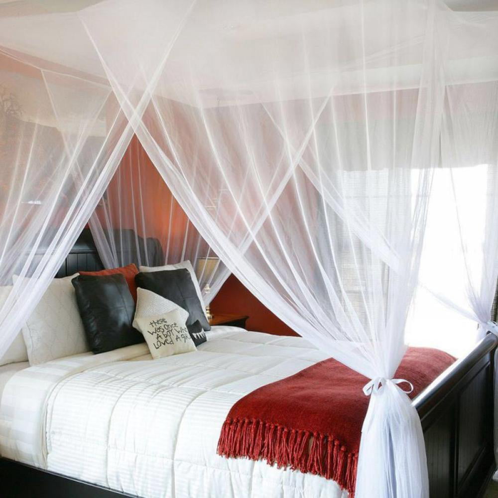 Novobey 4 Corners Open Canopy Bed Curtain Full Bed For Girls And Adults 4 Opening Mosquito Net