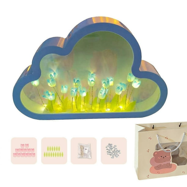 Cloud Mirror Tulip Lamp, Hand Craft Diy Tulips Mirror Night Light For Your Mom Girlfriend Sister Gift -