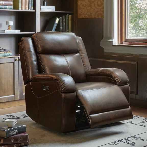 ReNest Genuine Leather Power Wall Hugger Recliner Chair, RV Recliner for Living Room, Bedroom & Home Theater, Brown
