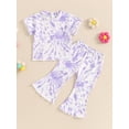 thumbnail image 3 of Musuos Kid Girls Tie-dye Print Outfit, 1-5 Years Short Sleeve Crew Neck T-shirt with Flare Pants Summer Casual 2 Piece Set, 3 of 10