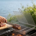 thumbnail image 3 of Leodye 1PCS Stainless Steel Outdoor Folding Grilling Net with Handle Fish Sausage Clip Barbecue Rack for Camping Picnic and BBQ -18.31x12.60x1.57in, 3 of 3