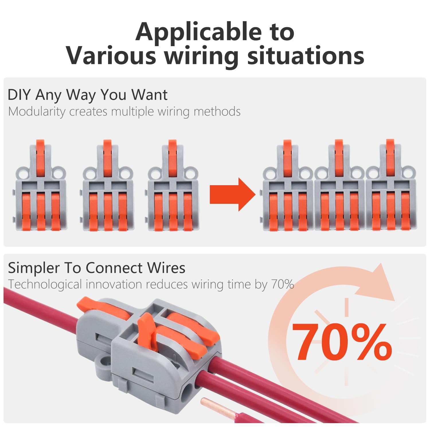 10 pcs lever type wire connectors, 1 in 3 out mini splicing compact fast electrical connectors, 24-12