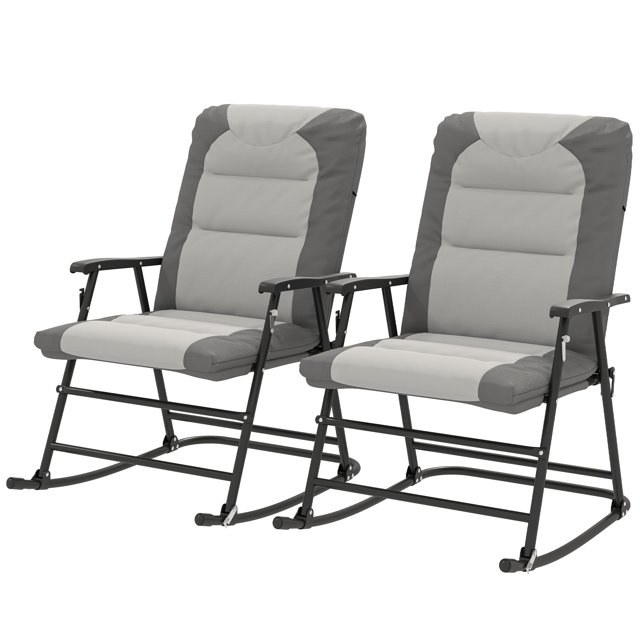CoSoTower Folding Rocking Chair Set of 2 Padded Rockers with Armrest, Light Grey