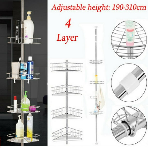 EECOO Bathroom Tension Pole,4 Tier Shower Tub Pole Tension Corner Caddy