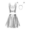 thumbnail image 1 of YONGHS Women's Alien Set Cheer Leader Outfit Metallic Crop Tank Top with Ruffle Skirt Hair Hoop Silver L, 1 of 7