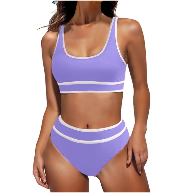 FAIWAD Womens 2 Piece Swimsuits Sports Color Block Bikini Sets Removable Bra Pad Full Coverage Bathing Suits for Girls