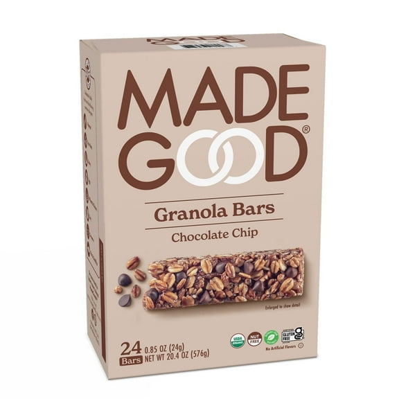 MadeGood 0.85 oz Chocolate Chip Bars – Organic Snack for Kids & Adults, 24 Pack
