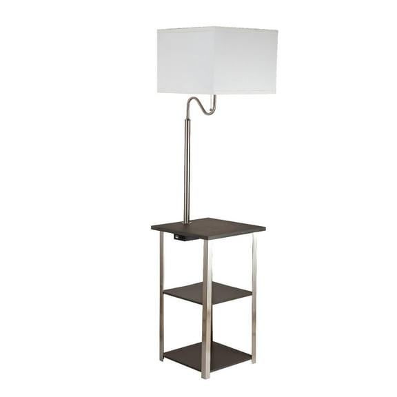 58" Steel Tray Table Floor Lamp With White Square Shade